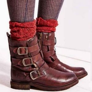 Frye Valerie Shearling Strappy Moto Boot